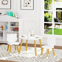 Childrens round wooden table and online chairs